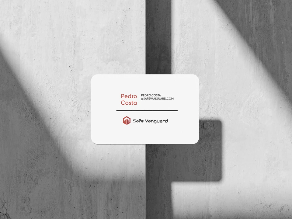 Identidade Safe Vanguard aplicada num cartão de visita